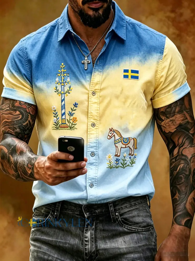 Herrtröja med konsttryck – Svensk midsommarfest – kortärmad - A / S