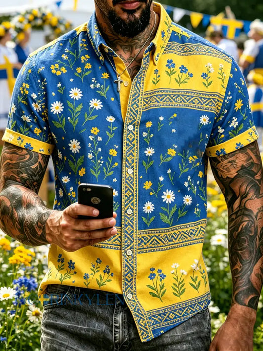 Herrtröja med konsttryck – Svensk midsommarfest – kortärmad - A / S