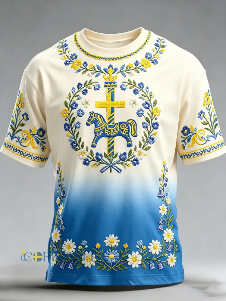 Herrtröja med konsttryck till minne av den svenska midsommar- och nationaldagen - A / S