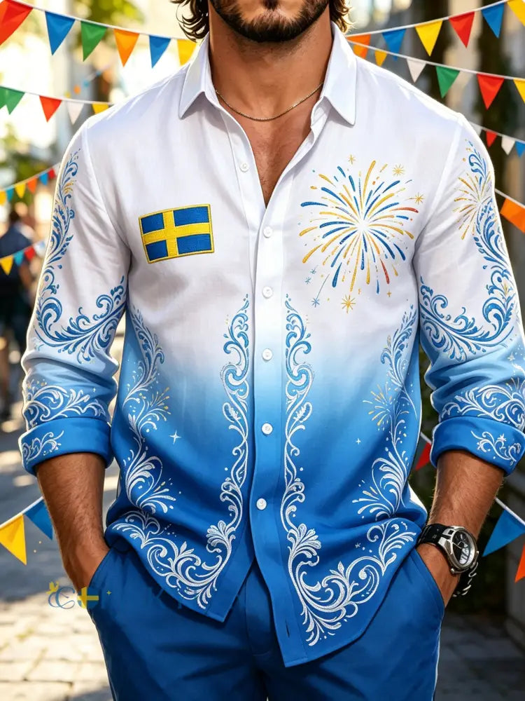 Herrtröja med konsttryck till minne av Sveriges nationaldag - A / S