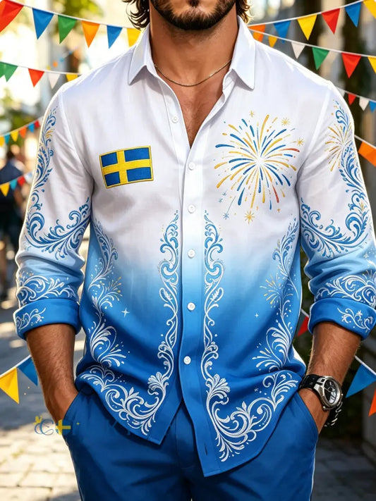 Herrtröja med konsttryck till minne av Sveriges nationaldag - A / S