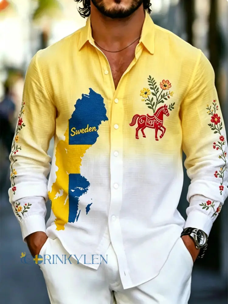 Herrtröja med konsttryck till minne av Sveriges nationaldag långärmad - A / S