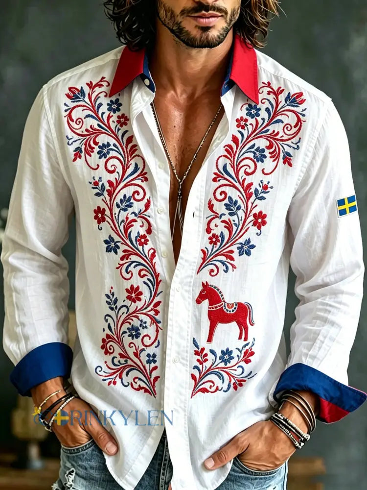 Herrtröja med konsttryck till minne av Sveriges nationaldag långärmad - A / S