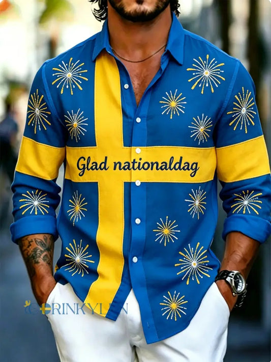Herrtröja med konsttryck till minne av Sveriges nationaldag långärmad - A / S