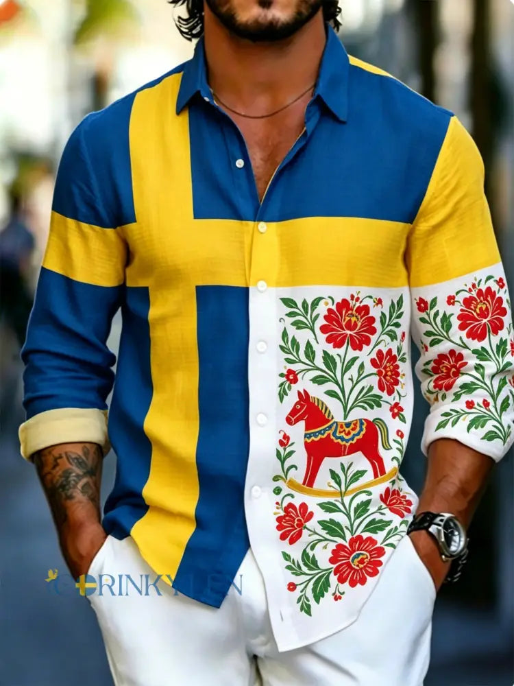 Herrtröja med konsttryck till minne av Sveriges nationaldag långärmad - A / S