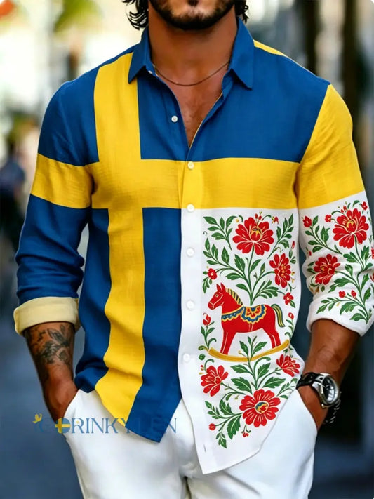 Herrtröja med konsttryck till minne av Sveriges nationaldag långärmad - A / S