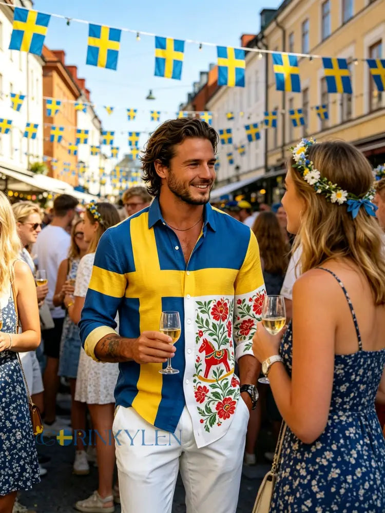Herrtröja med konsttryck till minne av Sveriges nationaldag långärmad - B / S