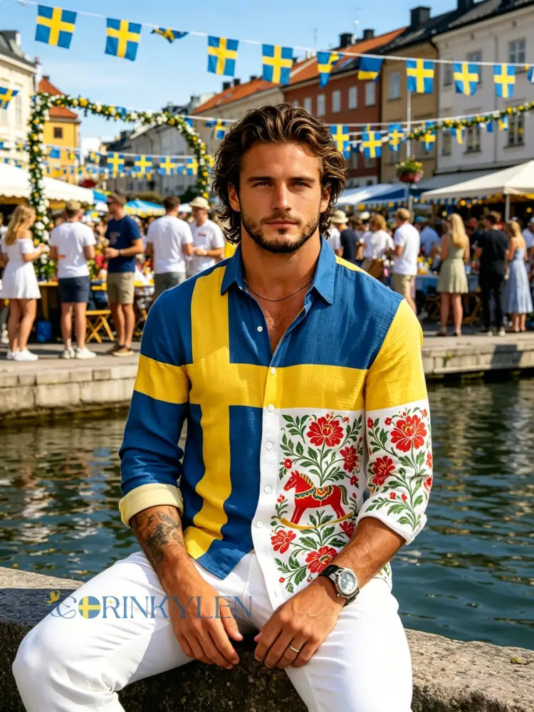 Herrtröja med konsttryck till minne av Sveriges nationaldag långärmad - C / S