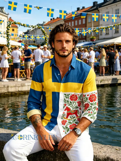 Herrtröja med konsttryck till minne av Sveriges nationaldag långärmad - C / S