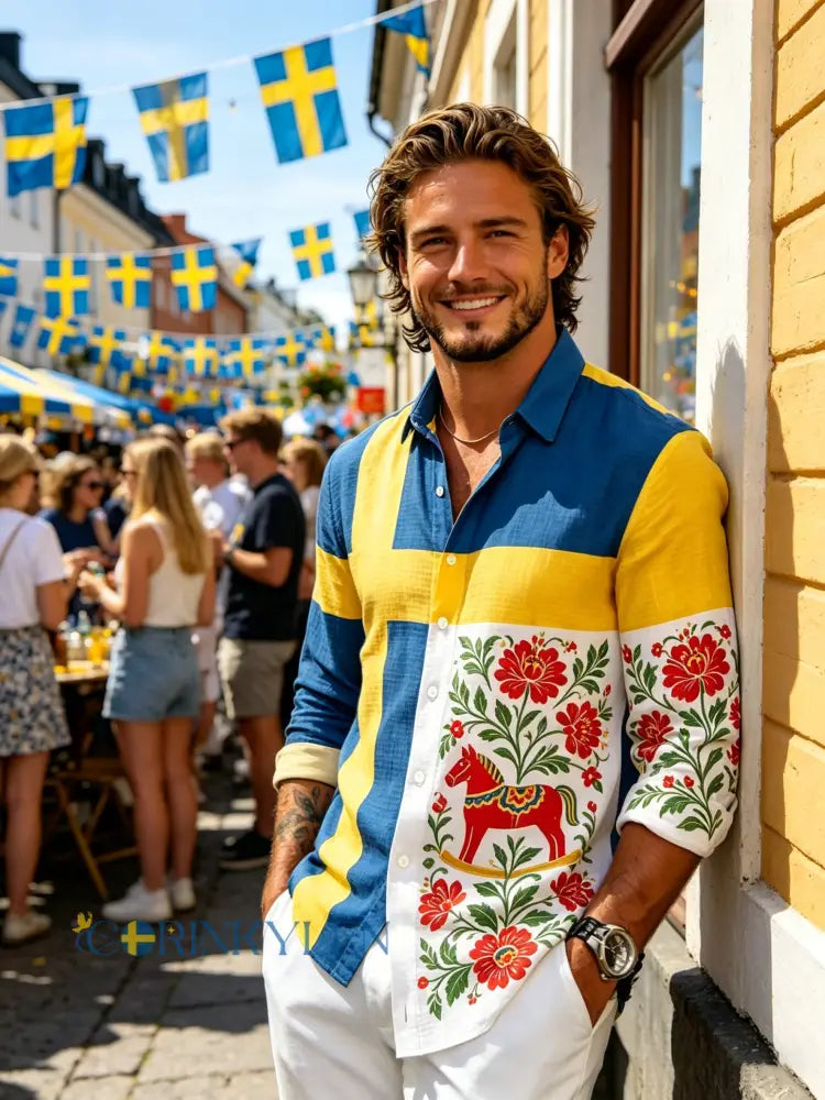 Herrtröja med konsttryck till minne av Sveriges nationaldag långärmad - D / S