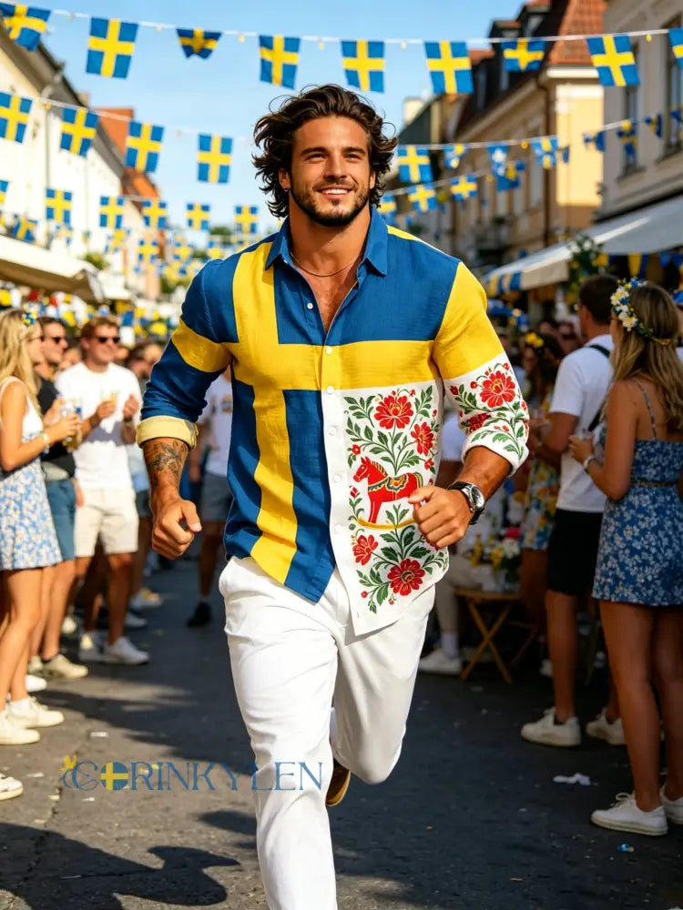 Herrtröja med konsttryck till minne av Sveriges nationaldag långärmad - E / S