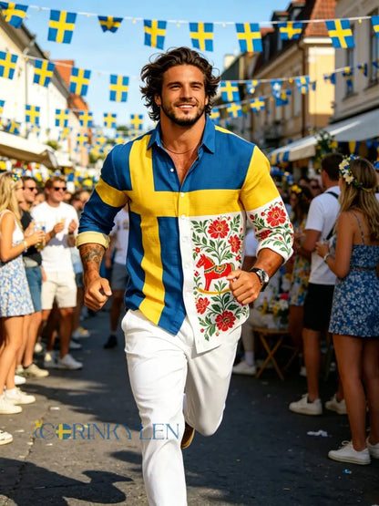 Herrtröja med konsttryck till minne av Sveriges nationaldag långärmad - E / S