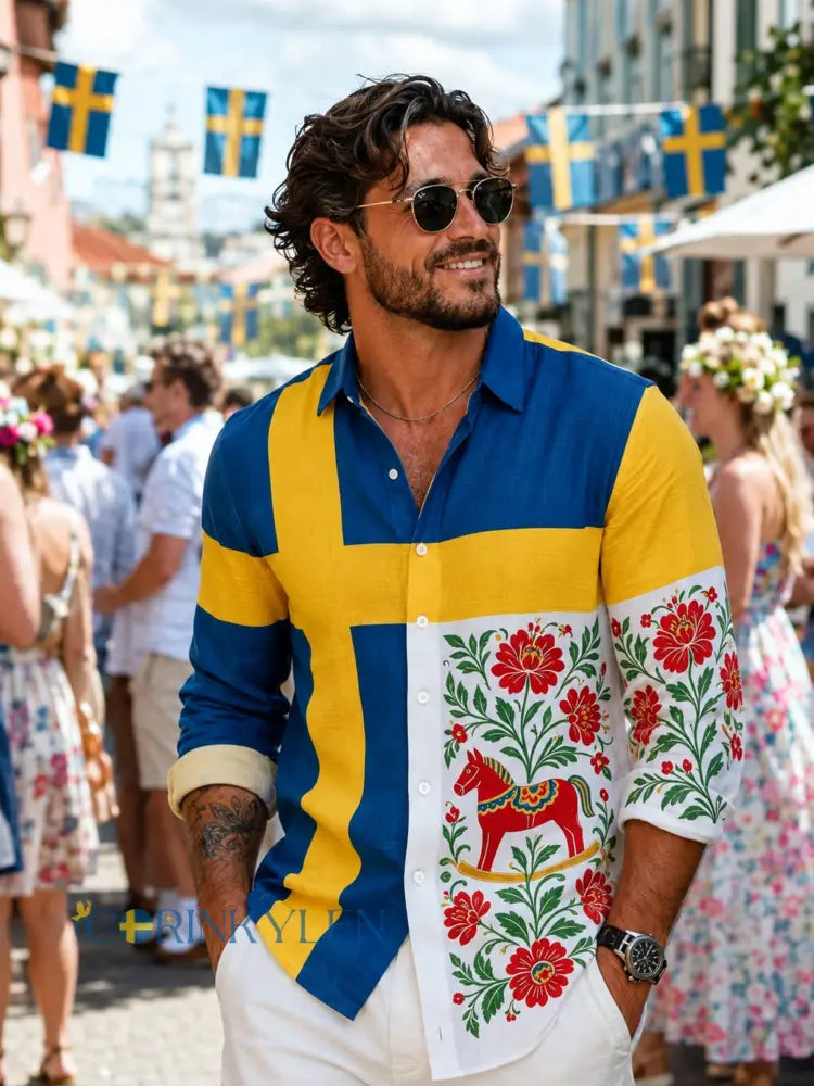 Herrtröja med konsttryck till minne av Sveriges nationaldag långärmad - F / S