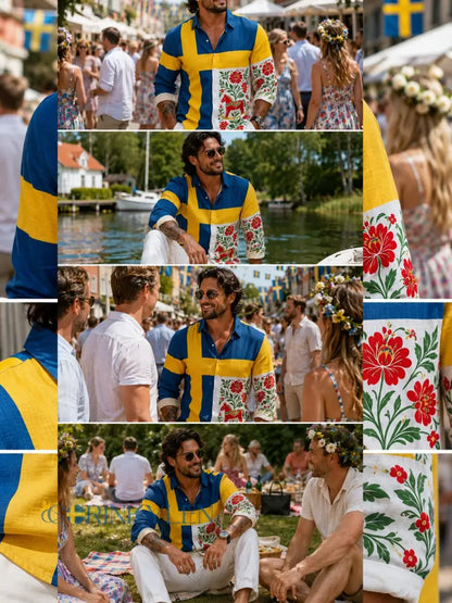 Herrtröja med konsttryck till minne av Sveriges nationaldag långärmad - G / S