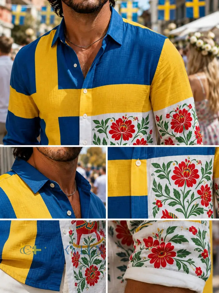 Herrtröja med konsttryck till minne av Sveriges nationaldag långärmad - H / S