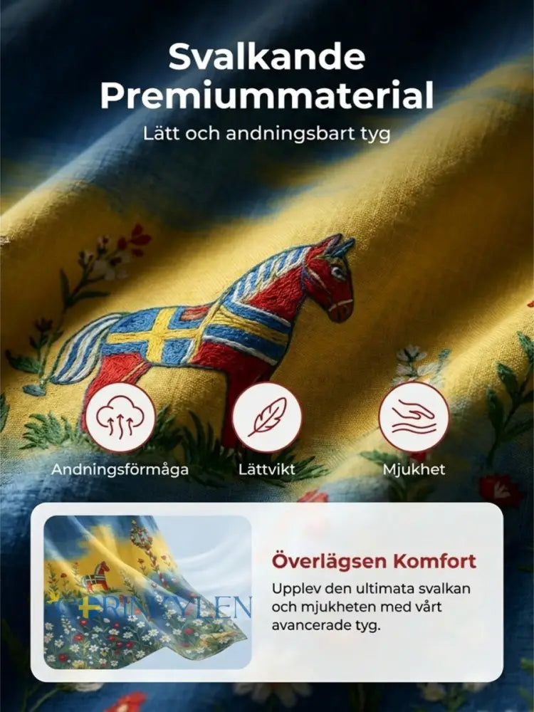 Herrtröja med korta ärmar och konstprint som hyllar den svenska midsommarfesten