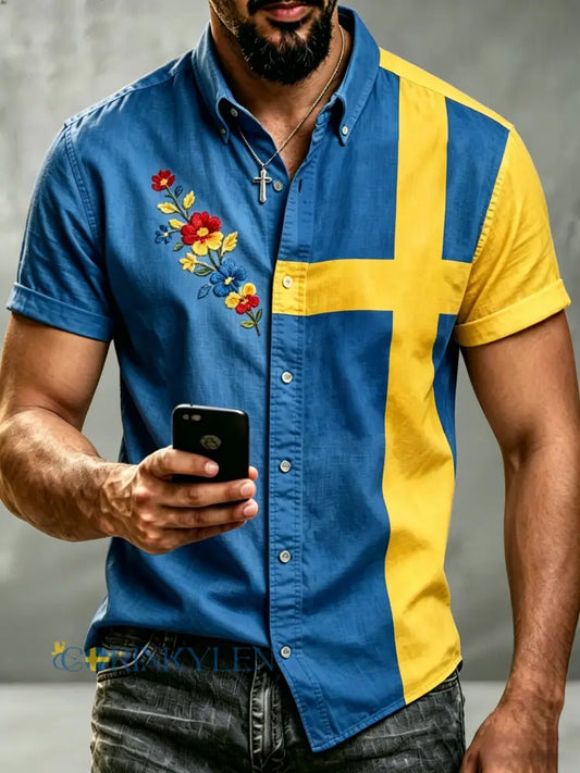 Herrtröja med korta ärmar och konstprint som hyllar den svenska midsommarfesten - A / S