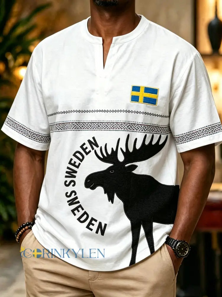 Herrtröja med korta ärmar och konstprint som hyllar den svenska midsommarfesten - A / S