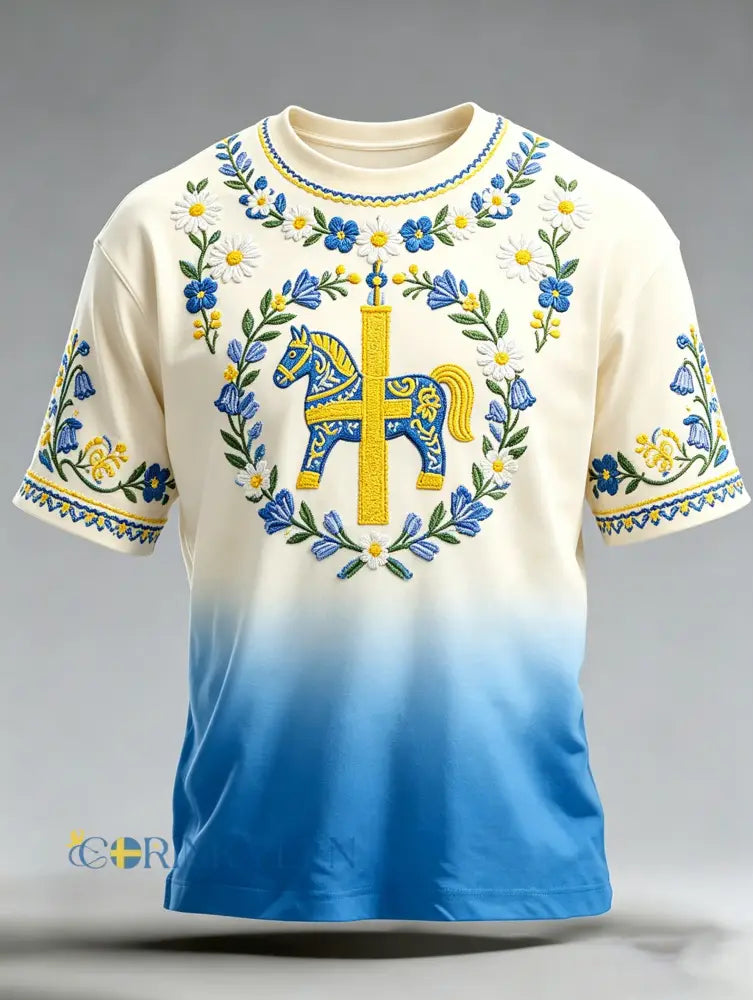 Herrtröja med korta ärmar och konstprint som hyllar den svenska midsommarfesten - A / S