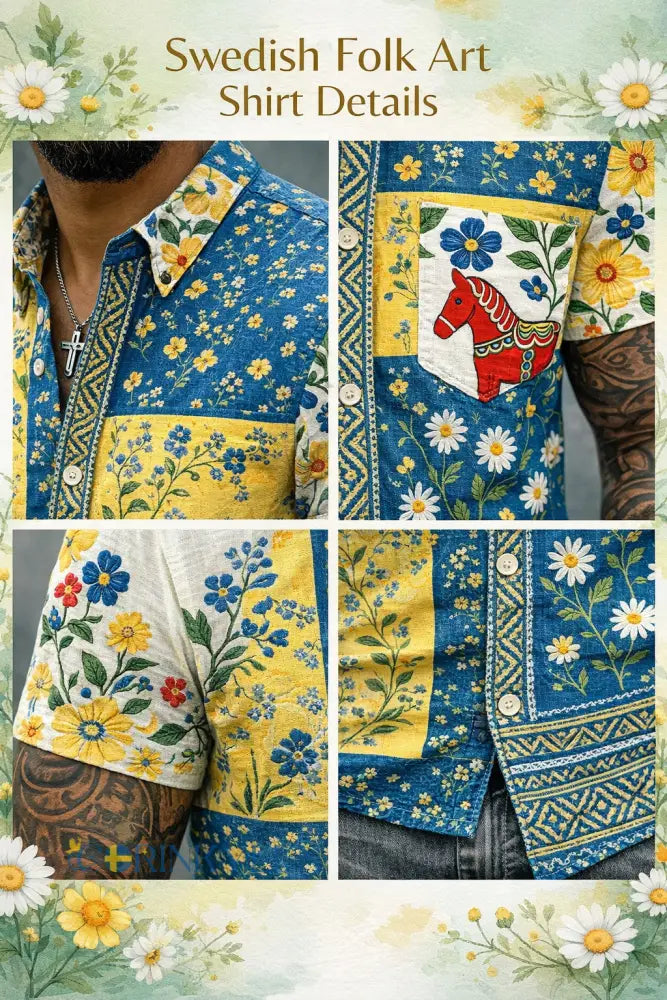 Herrtröja med korta ärmar och konstprint som hyllar den svenska midsommarfesten - F / S