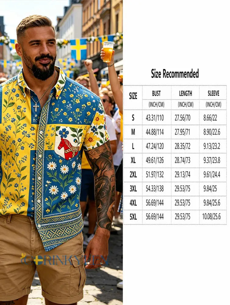 Herrtröja med korta ärmar och konstprint som hyllar den svenska midsommarfesten - G / S