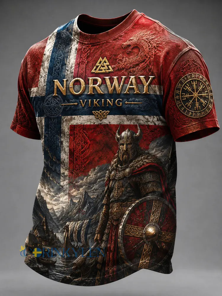 Herrtröja med korta ärmar och retrovikingamönster - A / S