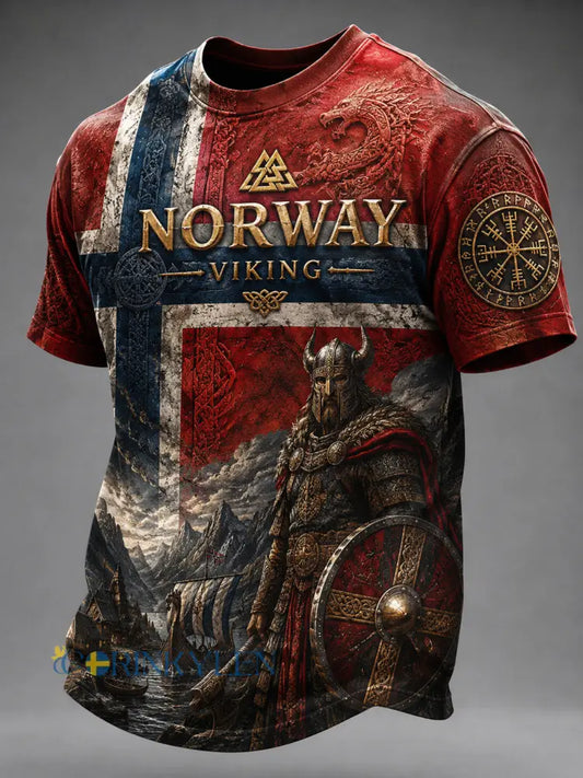 Herrtröja med korta ärmar och retrovikingamönster - A / S