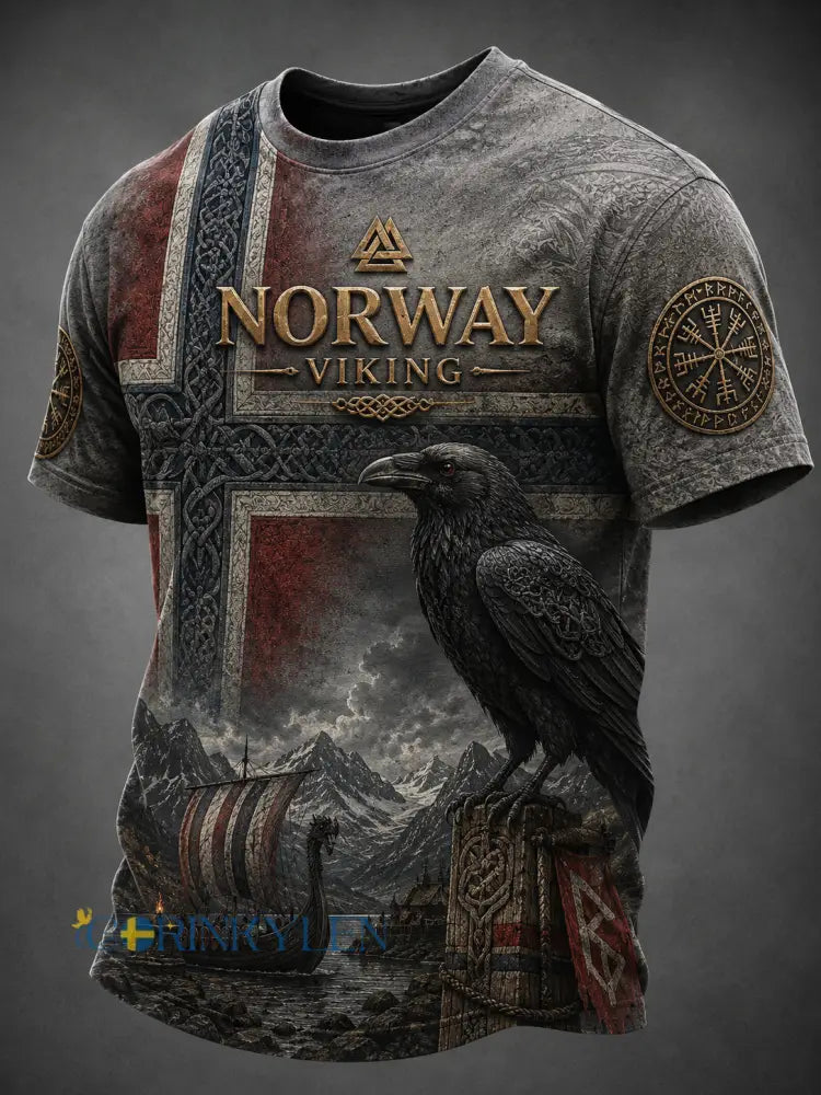 Herrtröja med korta ärmar och retrovikingamönster - A / S
