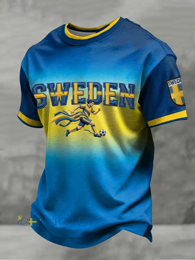 Herrtröja med korta ärmar och tryck som visar kärlek till svensk fotboll - som bild / S