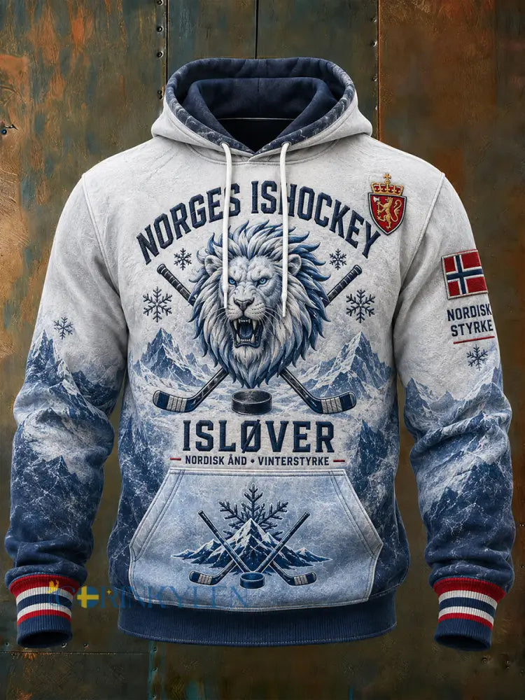 Herrtröja med lång ärm och huva prydd med en ishockeymotiv - A / S