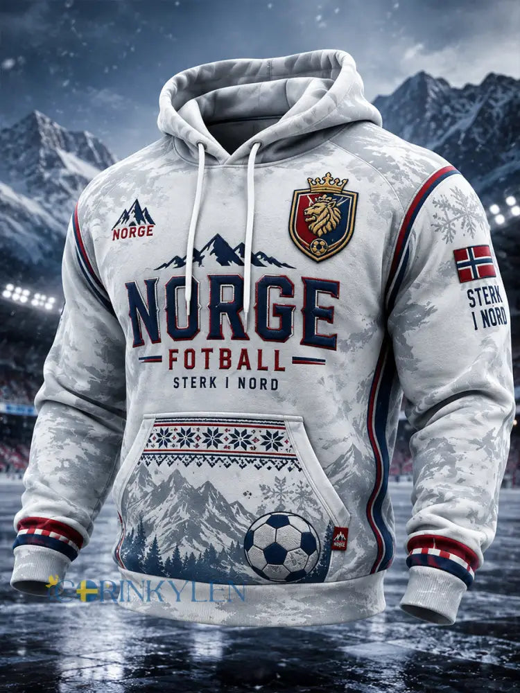 Herrtröja med lång ärm och huva prydd med fotbollsmotiv - A / S