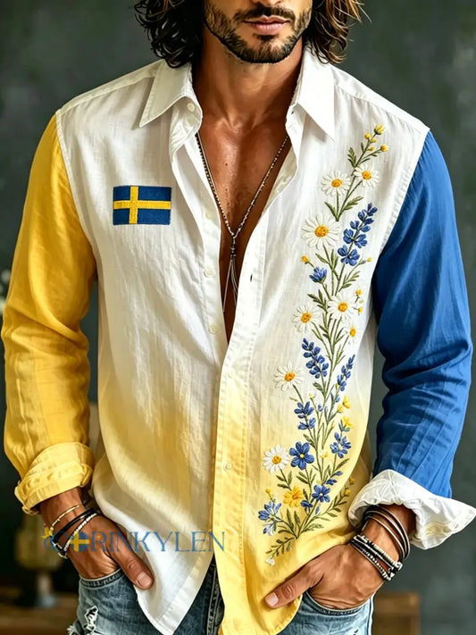 Herrtröja med långa ärmar och konstprint som hyllar den svenska midsommarfesten - A / S