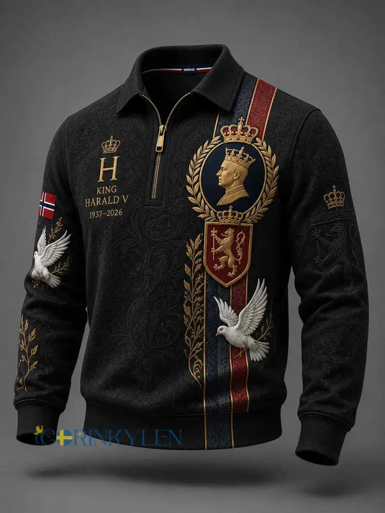 Herrtröja med minnesmärke och tryck av Kung Harald V - som bild / S