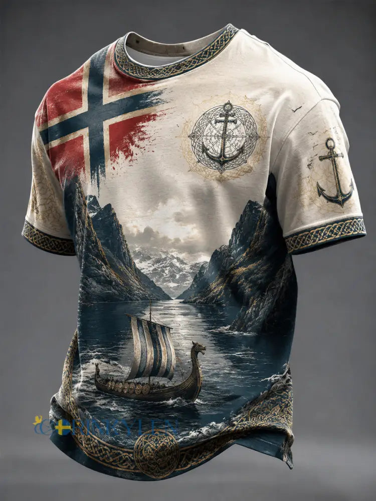 Herrtröja med norsk fjordvikingstryck - som bild / S