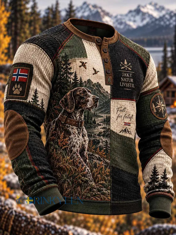 Herrtröja med norsk friluftsjaktmönster och tryck - som bild / S