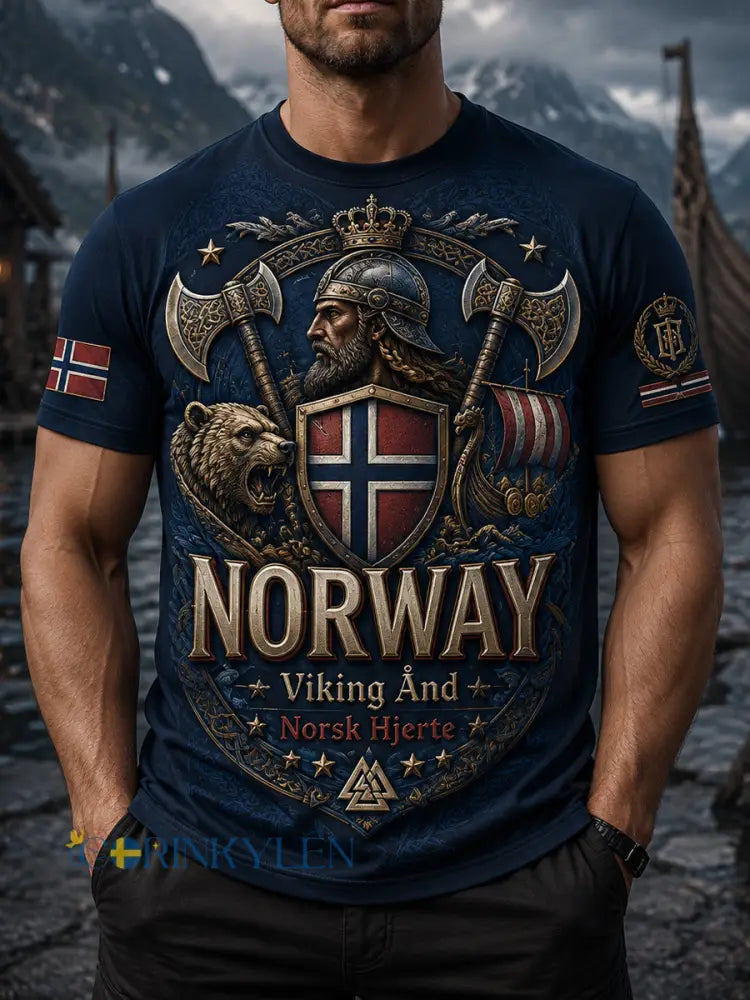 Herrtröja med norsk vikingtematisk patriotisk konsttryck - A / S
