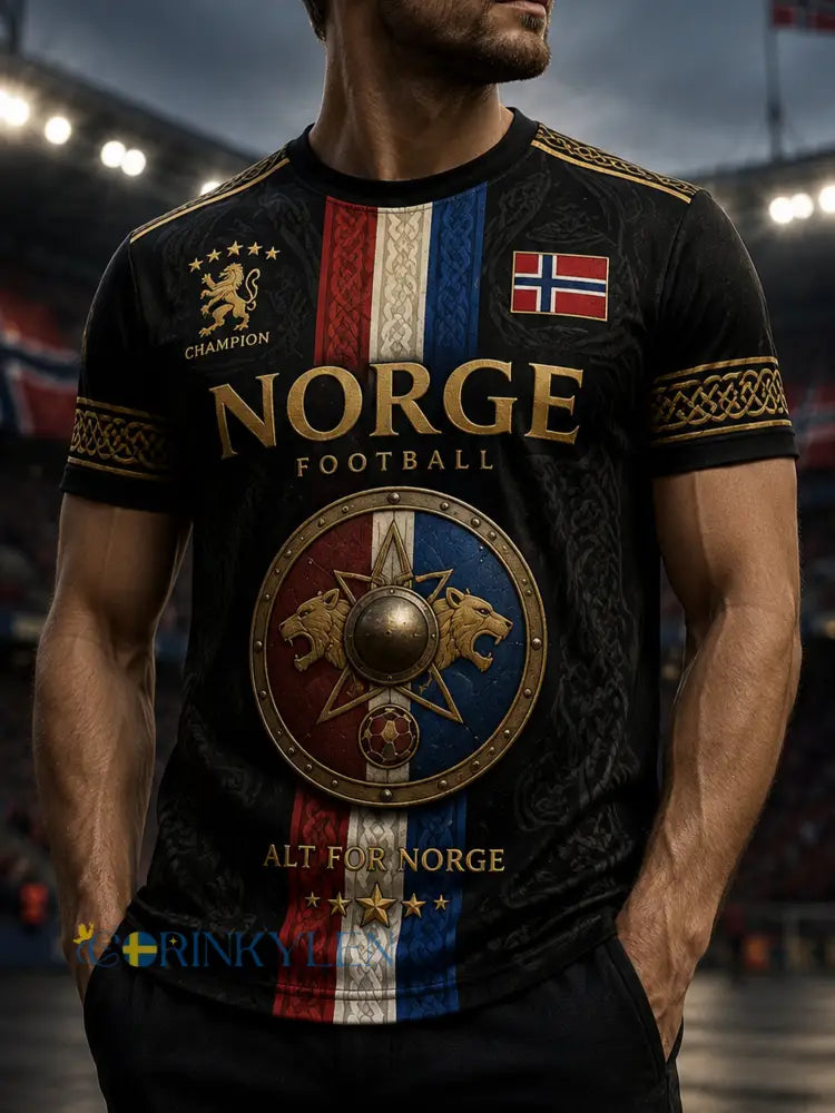 Herrtröja med norsk vikingtematisk patriotisk kulturkonsttryck - A / S
