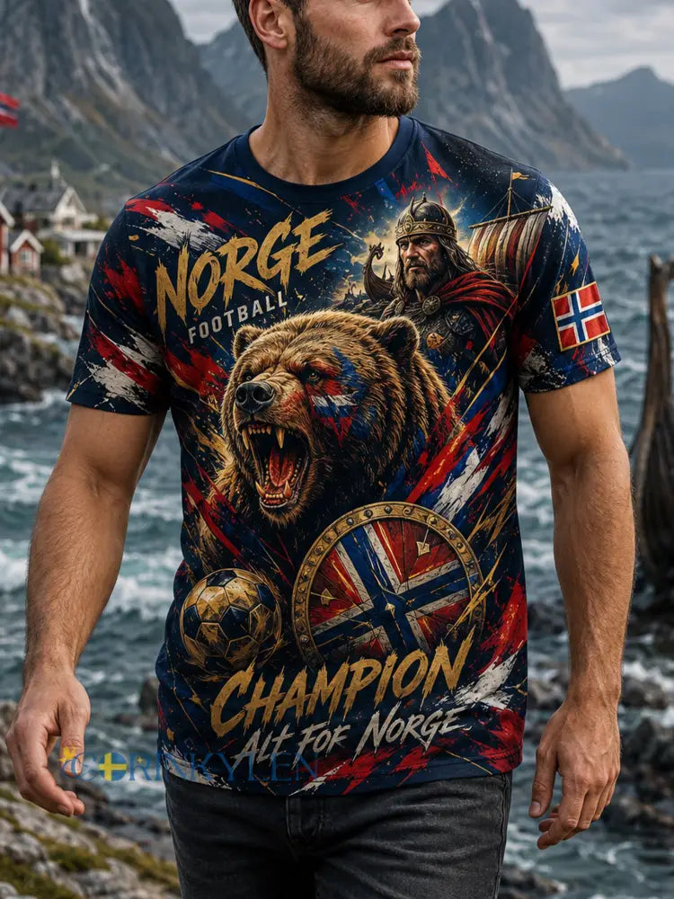 Herrtröja med norsk vikingtematisk patriotisk kulturkonsttryck - A / S