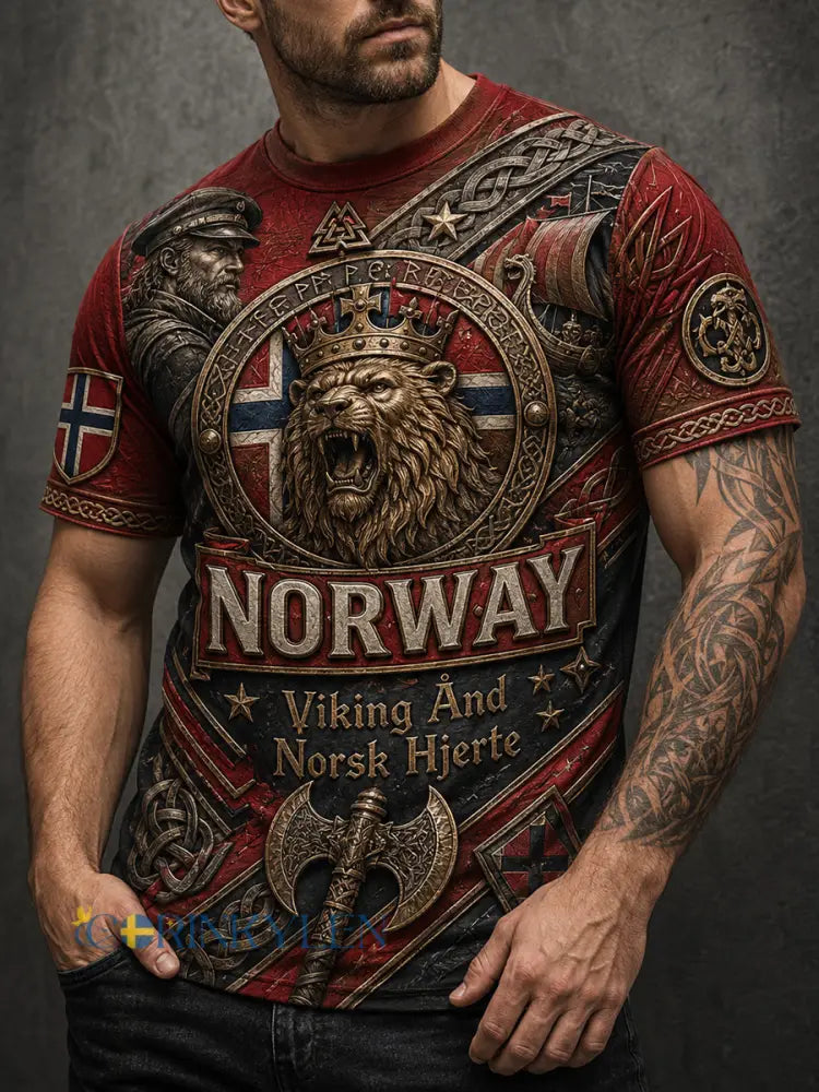 Herrtröja med norsk vikingtematisk patriotisk minneskonsttryck - A / S