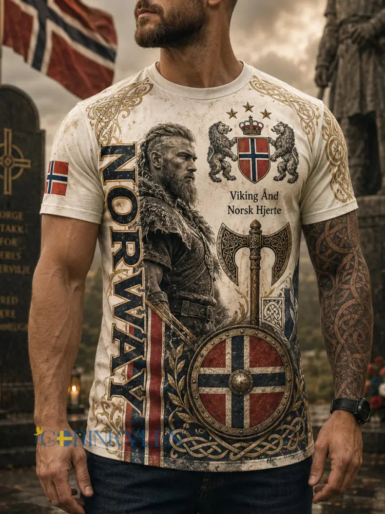 Herrtröja med norsk vikingtematisk patriotisk minneskonsttryck - A / S