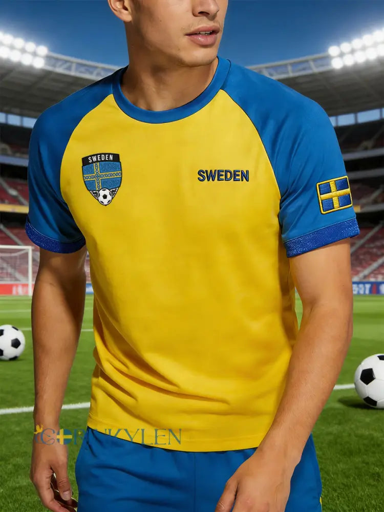 Herrtröja med raglanärm och färgblockering med fotbollstema - A / S
