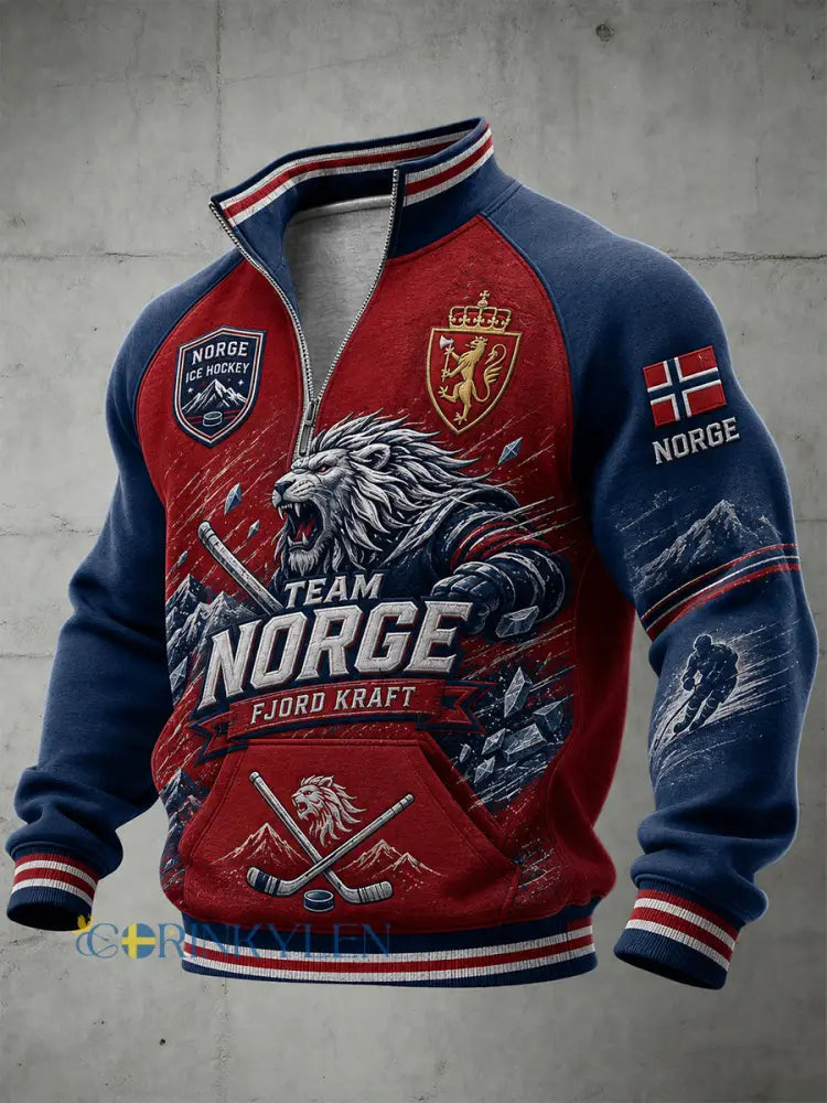 Herrtröja med raglanärmar och dragkedja med hockeymotiv - A / S