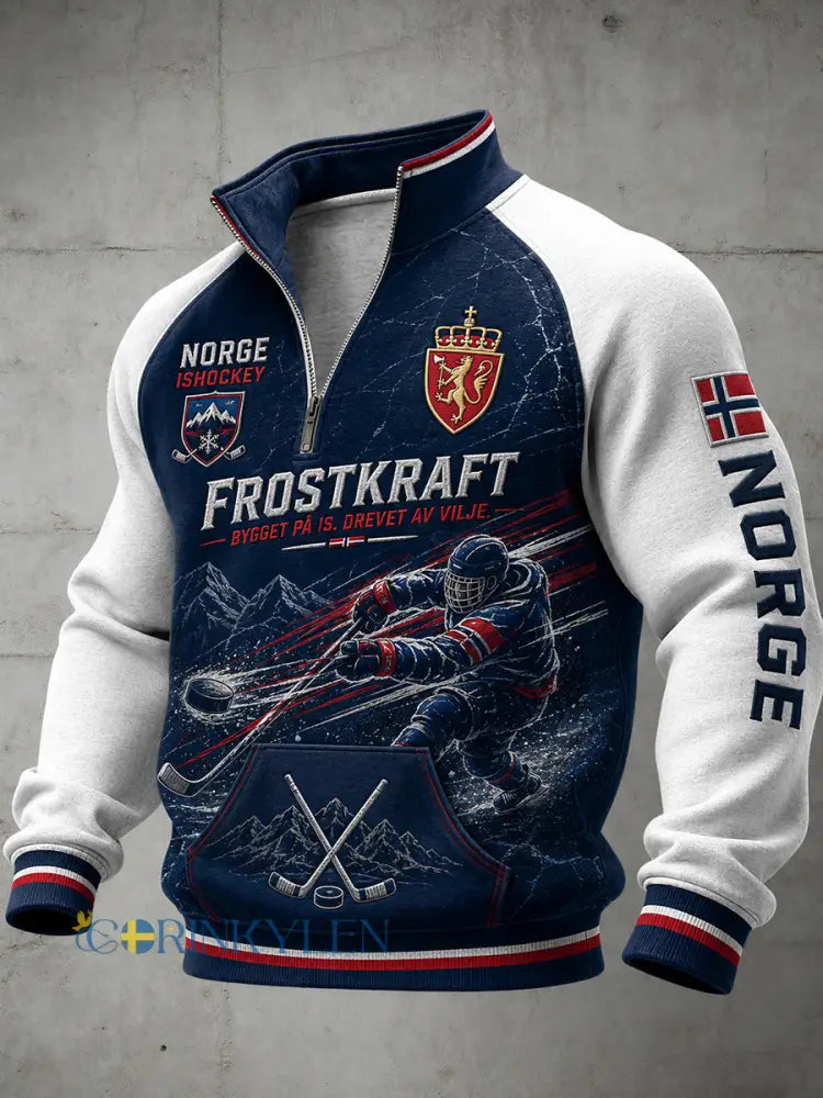 Herrtröja med raglanärmar och dragkedja med hockeymotiv - A / S
