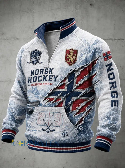Herrtröja med raglanärmar och dragkedja med hockeymotiv - A / S