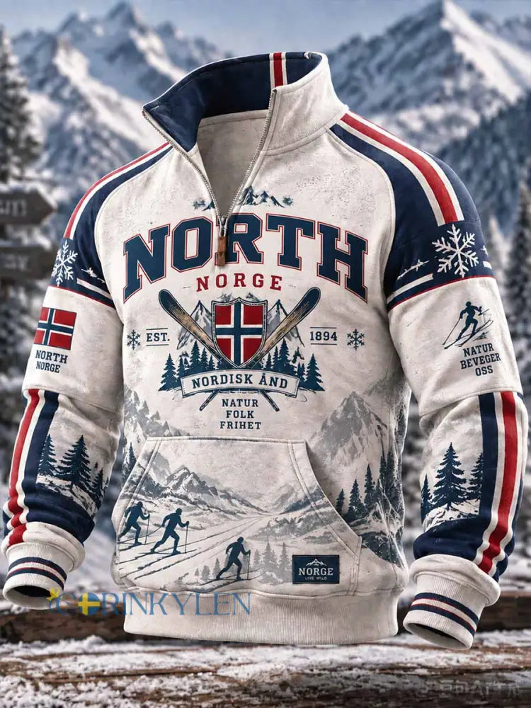 Herrtröja med retroprint av skidmotiv - som bild / M