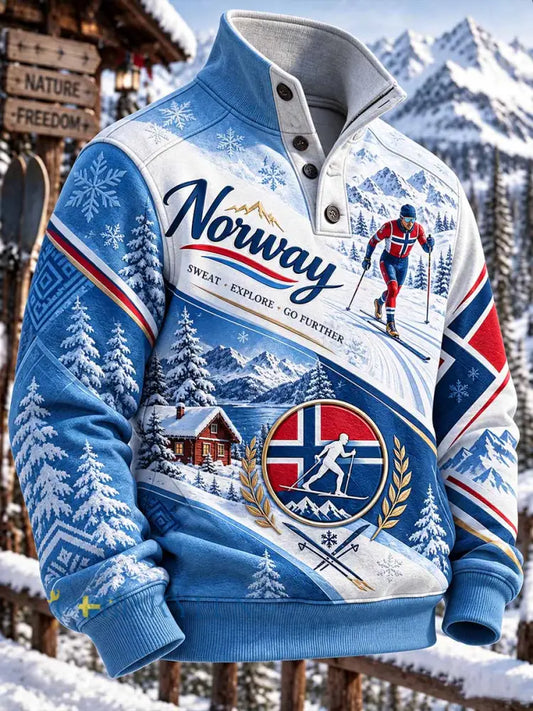 Herrtröja med retroprint av skidmotiv - som bild / M