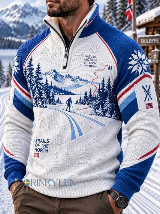 Herrtröja med retroprint av skidmotiv - som bild / S