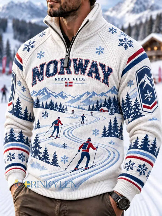 Herrtröja med retroprint av skidmotiv - som bild / S