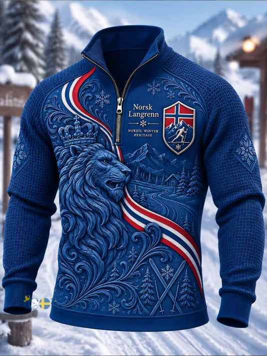 Herrtröja med retroprint av skidmotiv - som bild / S