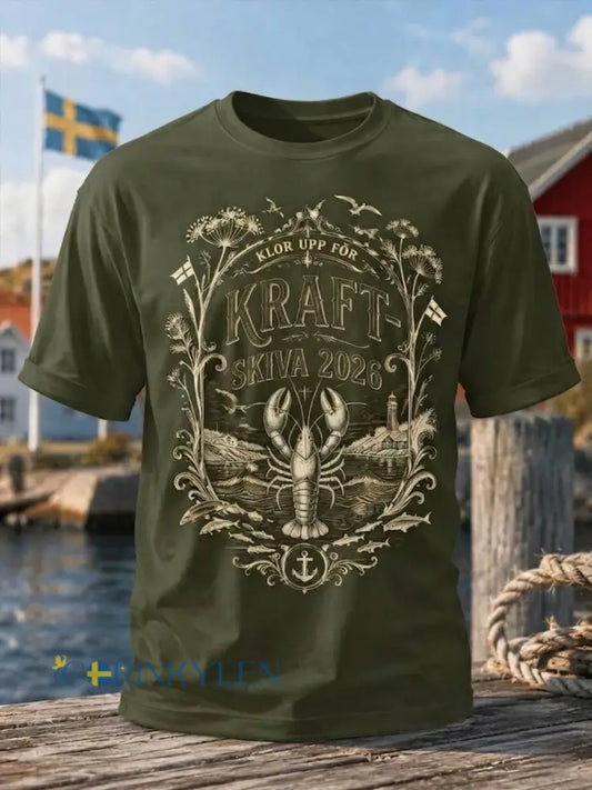 Herrtröja med retrotryck från den svenska hummerfestivalen kortärmad - grönt / S